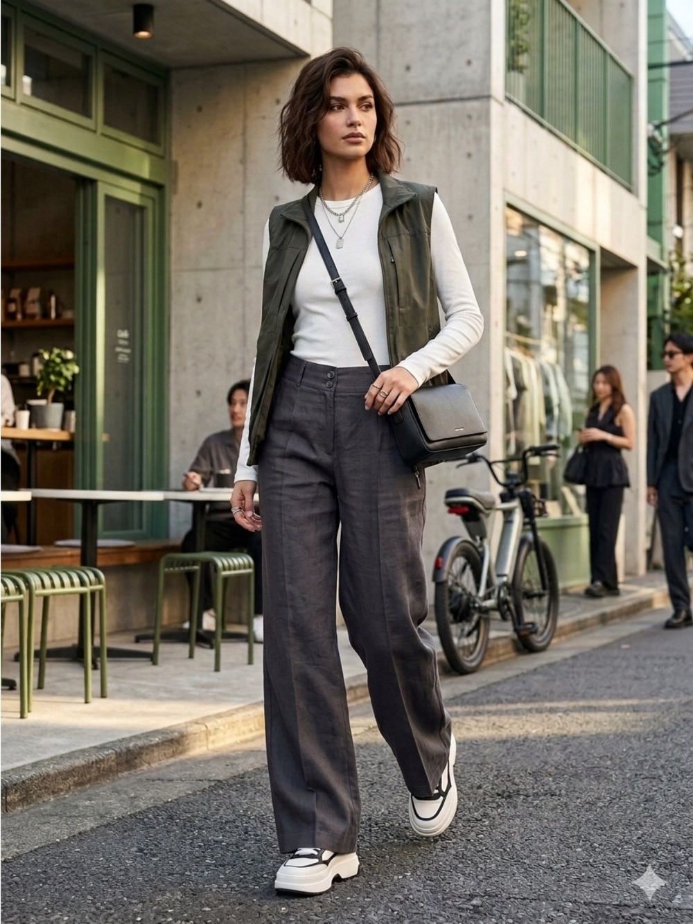 Cambio Wide-Leg Linen Trousers in Dark Grey NWT